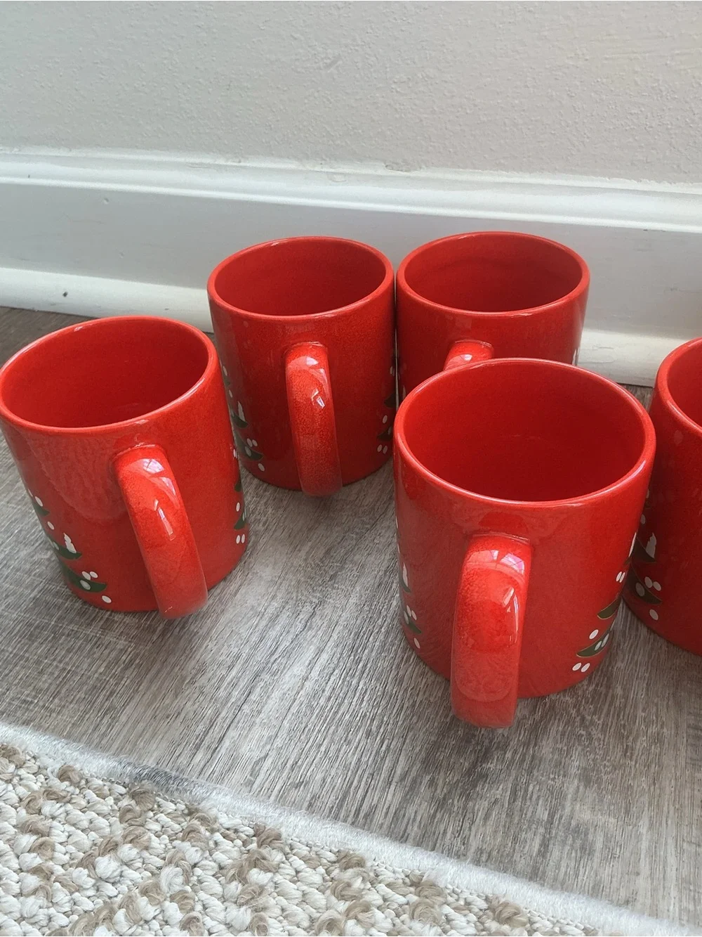 Lot of 8 Vintage Waechtersbach Christmas Tree Red Mugs Cups West Germany Vtg